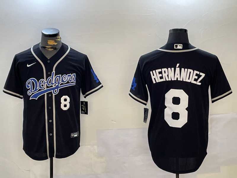 Mens Los Angeles Dodgers #8 Enrique Hernandez Black Cool Base Stitched Baseball Jersey